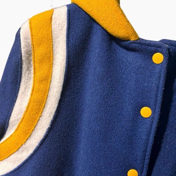 Vintage 80s Royal Yellow Varsity Jacket Women’s Size Medium Zip Up Hoodie Snaps - Picture 9 of 9
